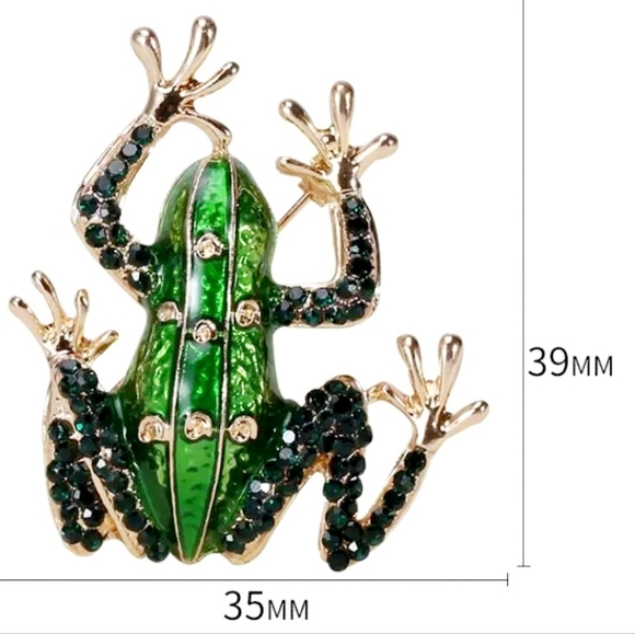 Gold plated green crystal frog necklace/brooch - Picture 3 of 15